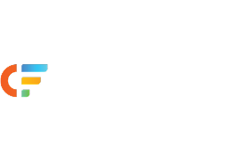 A stylized logo featuring an orange letter 