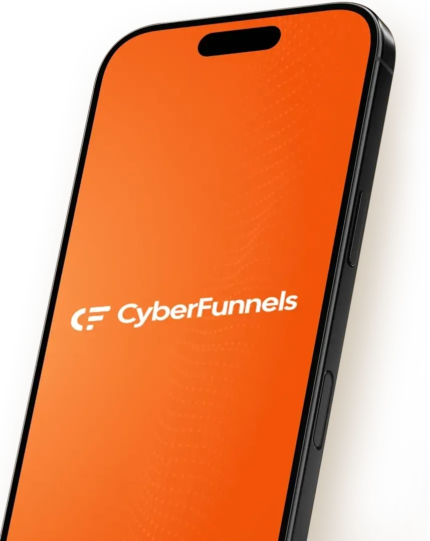 A black smartphone displays an orange screen with the