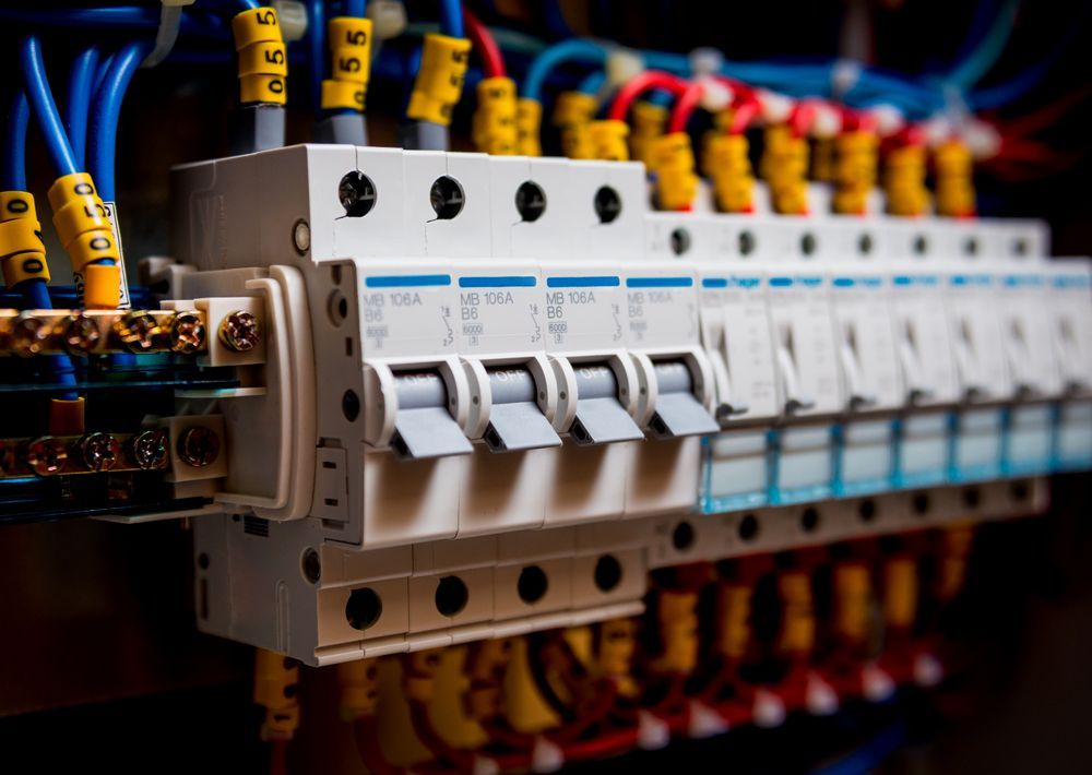 Voltage switchboard with circuit breakers.