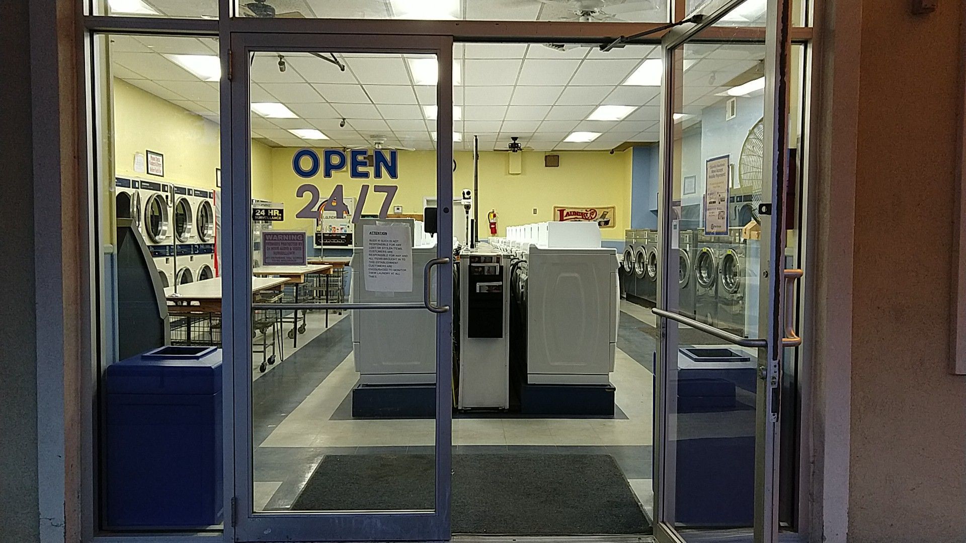 A laundromat is open 24 hours a day
