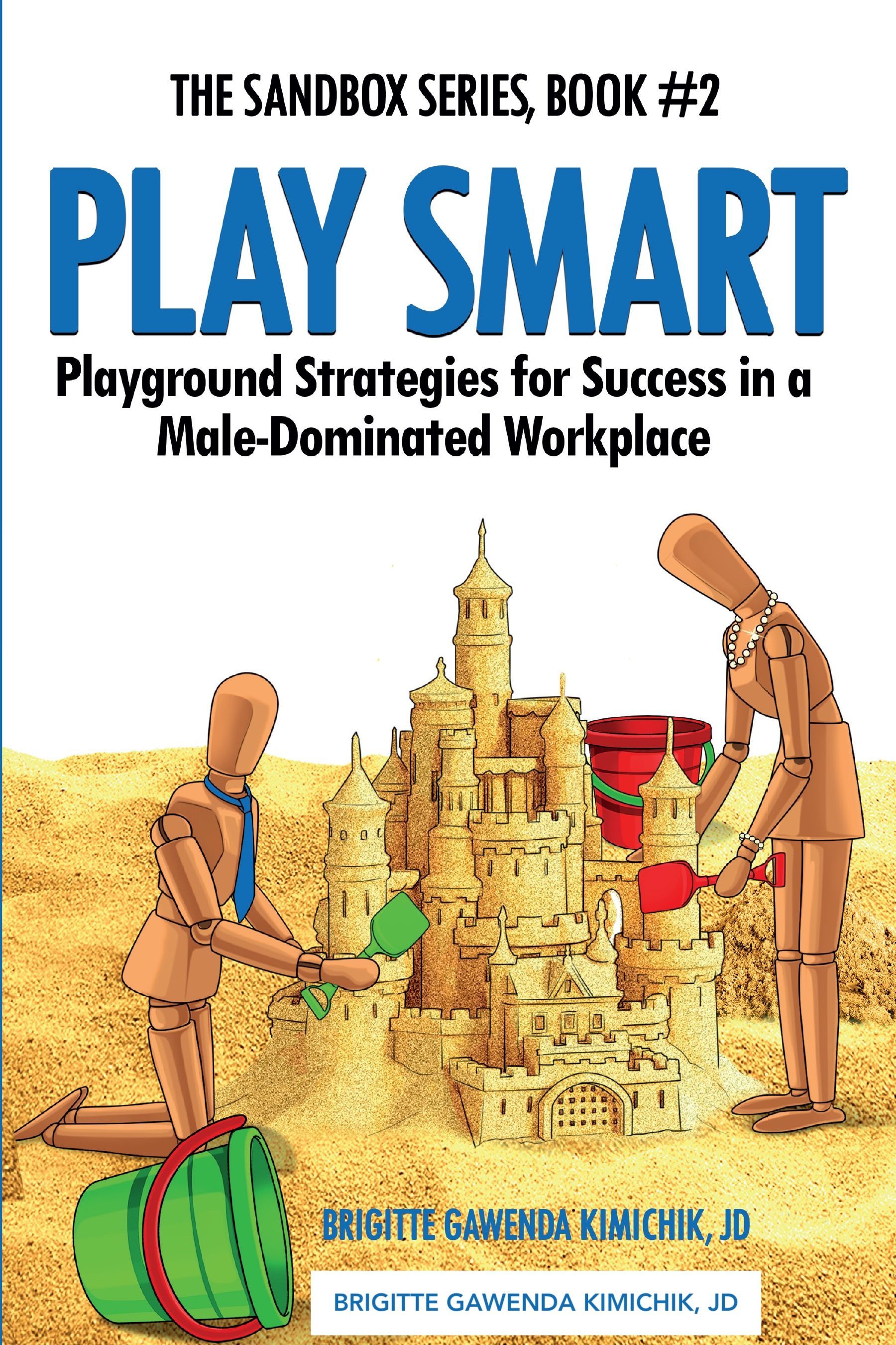 Stack of blue books with a white-and-blue “PLAY SMART” book cover and a gold award seal.