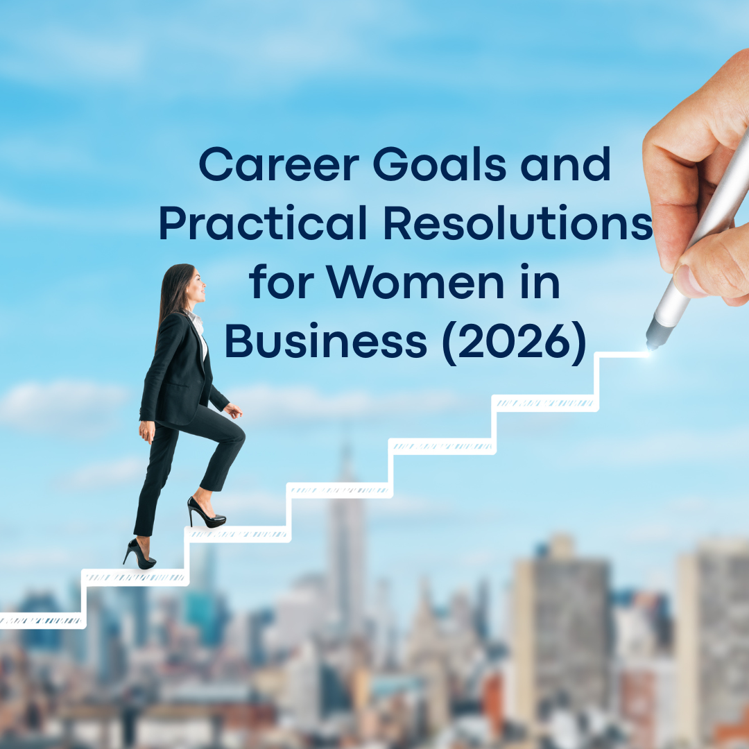 Professional woman climbing a career ladder, representing ambition, leadership, and goal plan.