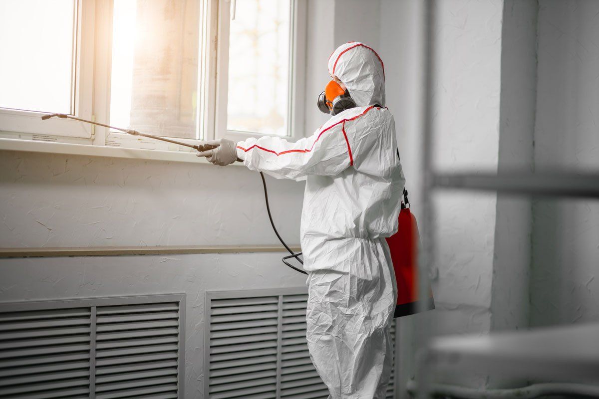 Male in Protective Hazmat Suit Disinfect Public Isolated Spaces — East Bernard, TX — Scott's Pest Control