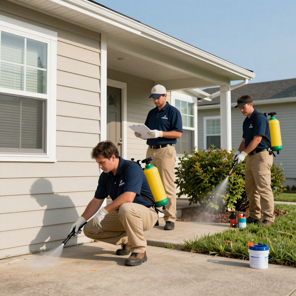 Exterminators in Warehouse Spraying Pesticides — East Bernard, TX — Scott's Pest Control Exterminators in Warehouse Spraying Pesticides — East Bernard, TX — Scott's Pest Control