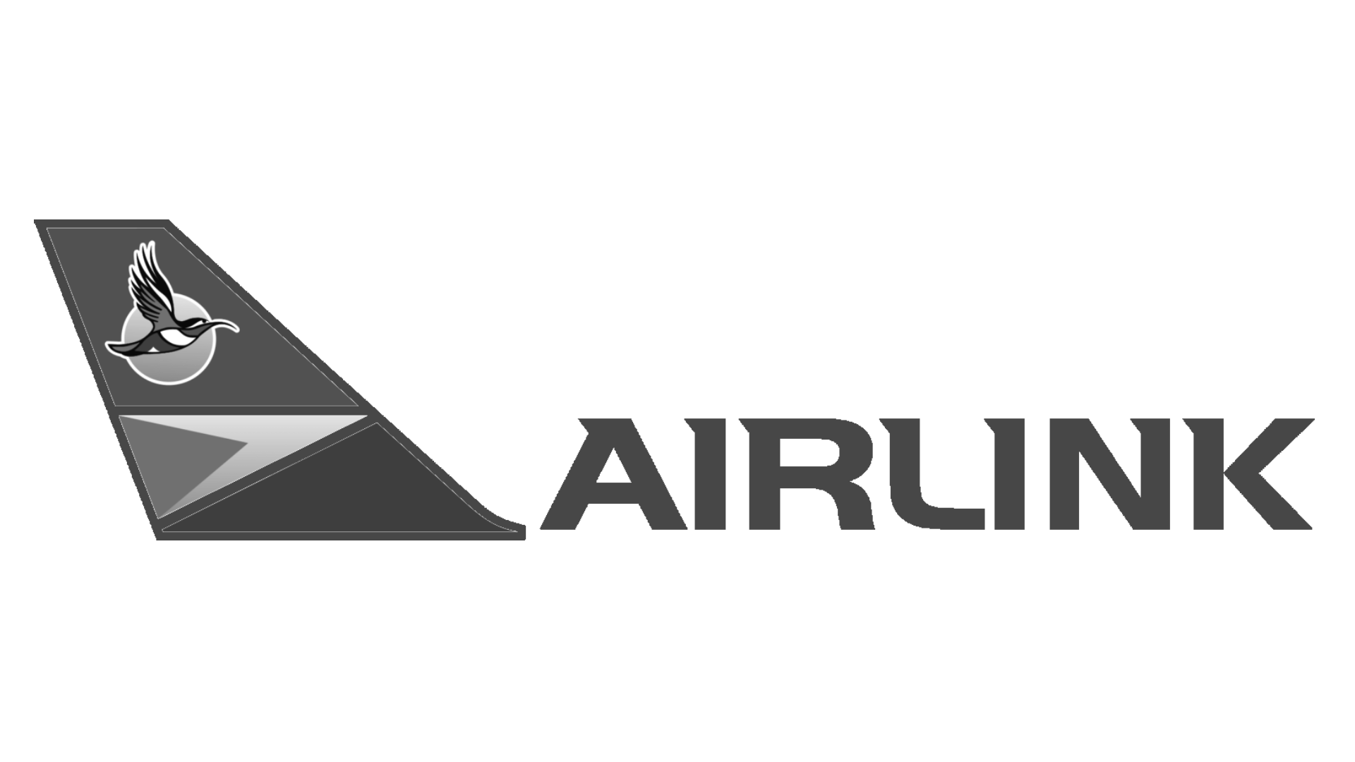 A black and white logo for airlink with a bird on the tail of an airplane.