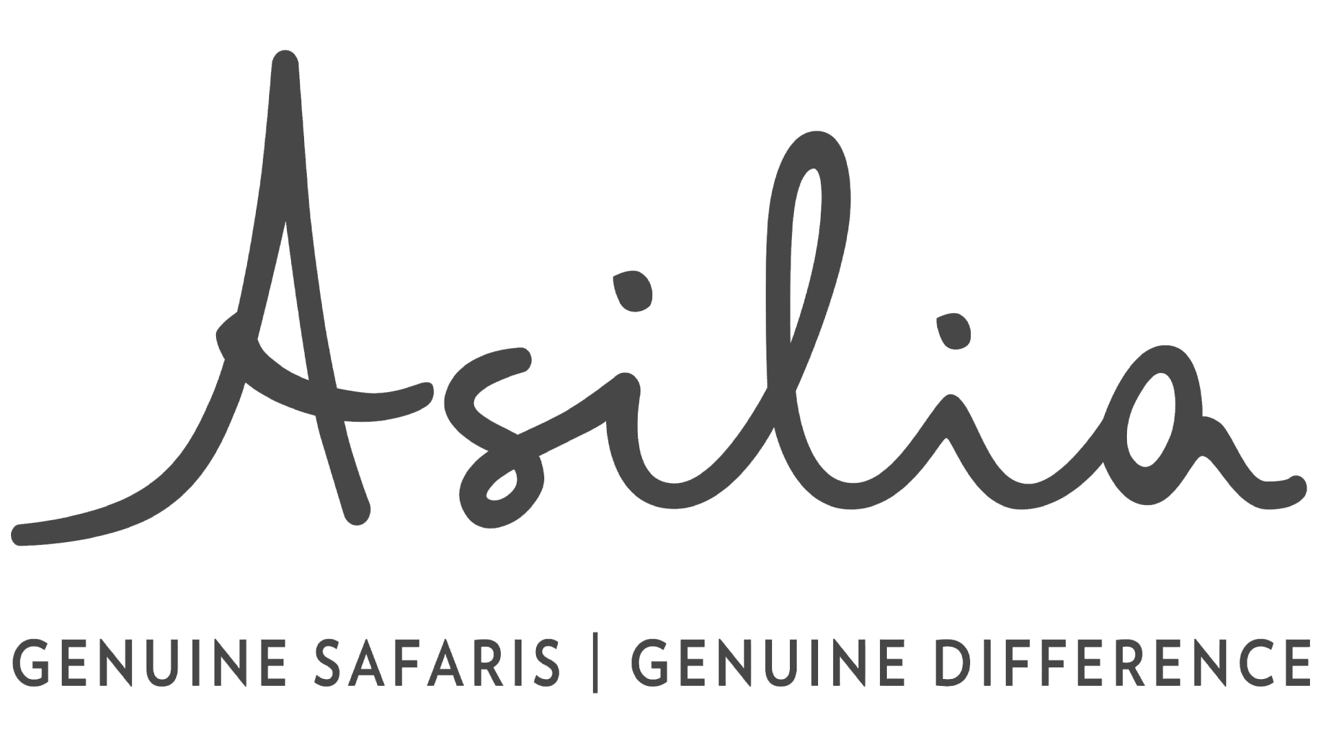 A black and white logo for aslia genuine safaris genuine difference.
