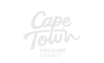 A white logo for cape town tourism member on a white background.