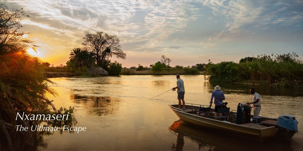 Luxury lodge on a peaceful island in Botswana's Okavango Panhandle.