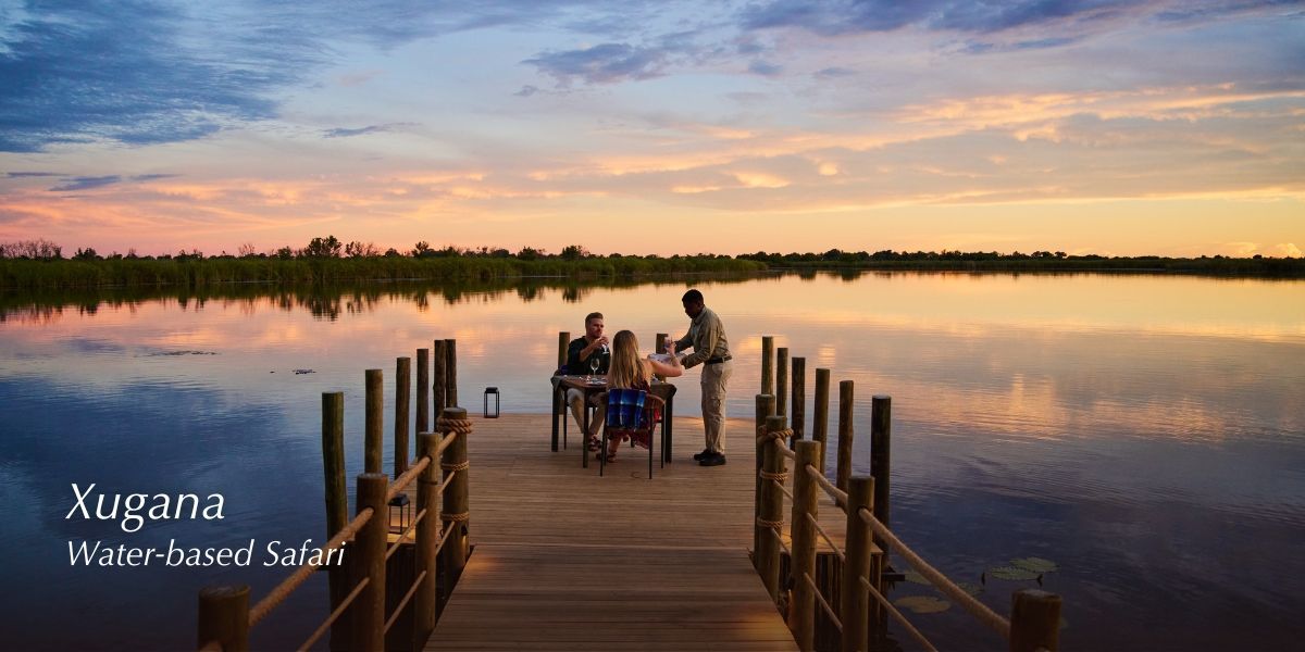 Private island dining overlooking the Okavango Delta