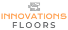 Logo for Innovations Floors, featuring stacked floorboards above orange "INNOVATIONS" and gray "FLOORS" text.