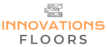 Logo for Innovations Floors, featuring stacked floorboards above orange "INNOVATIONS" and gray "FLOORS" text.