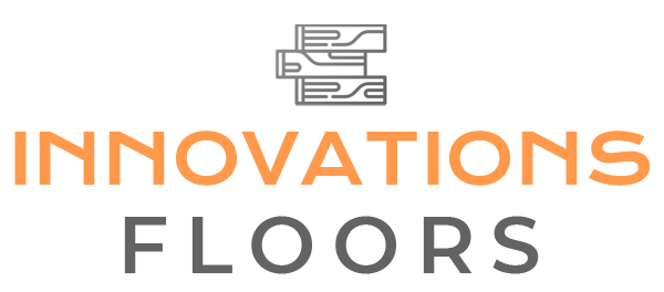 Logo for Innovations Floors, featuring stacked floorboards above orange "INNOVATIONS" and gray "FLOORS" text.