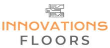 Logo for Innovations Floors, featuring stacked floorboards above orange "INNOVATIONS" and gray "FLOORS" text.