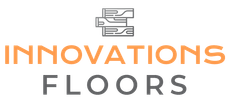 Logo for Innovations Floors, featuring stacked floorboards above orange "INNOVATIONS" and gray "FLOORS" text.