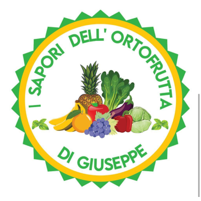 Logo for “I Sapori Dell’Ortofrutta di Giuseppe” with colorful fruits and vegetables in a green-yellow circular seal