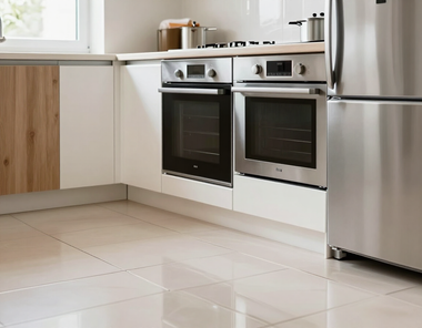 Deep cleaning detail showing a spotless kitchen surface and appliances