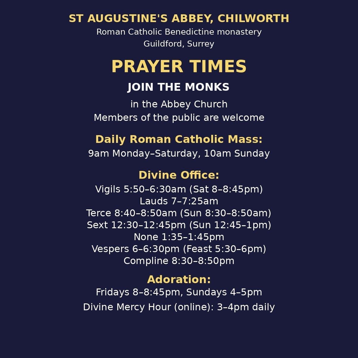 Roman Catholic Mass very near Guildford: St Augustine’s Abbey, Chilworth
