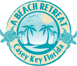 Beach Retreat Casey Key Florida logo with turquoise palm trees, sun, and sea turtle motif