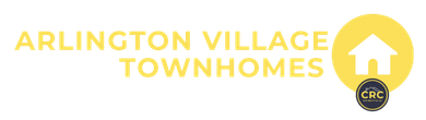 Arlington Village Townhomes logo in yellow with a house icon and CRC emblem