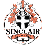 Sinclair Plumbing logo with knight crest, orange leaves, and black-and-white shield