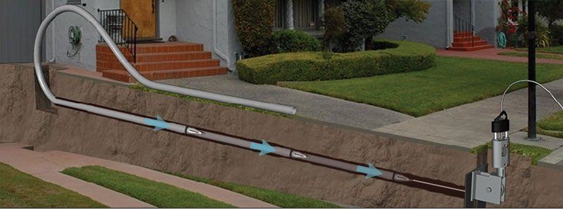 A picture of a house with a hose coming out of it