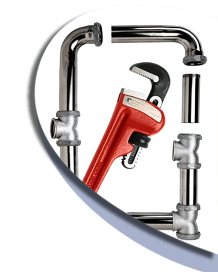 Drain Brain LLC plumber, 
A red wrench is sitting on top of a pipe.