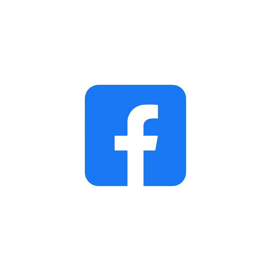 A blue and white facebook logo on a white background.