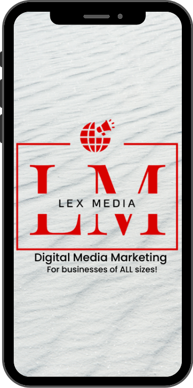 A cell phone with the lex media live logo on it.