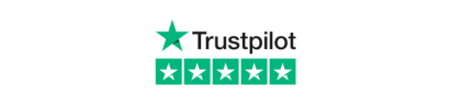 The trustpilot logo has a green star and five stars.