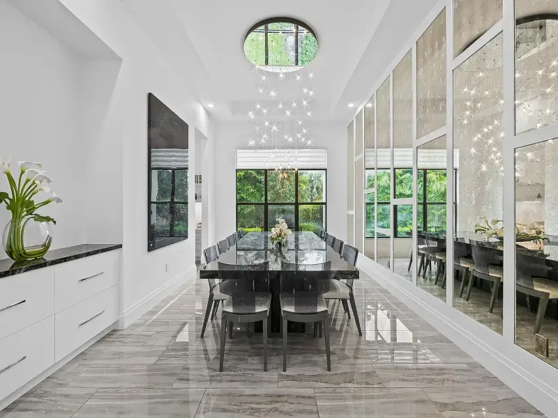 Elegant dining room with chandelier