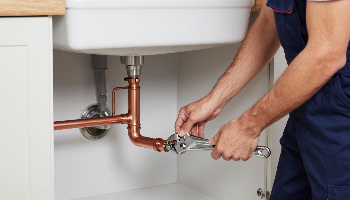 Professional plumber working on a Southern MD home pipes