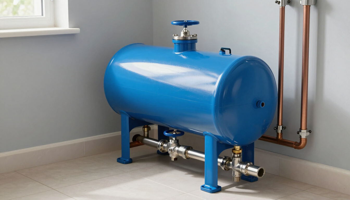Modern well pressure tank in utility room