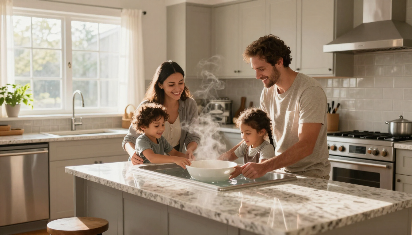 Family using hot water