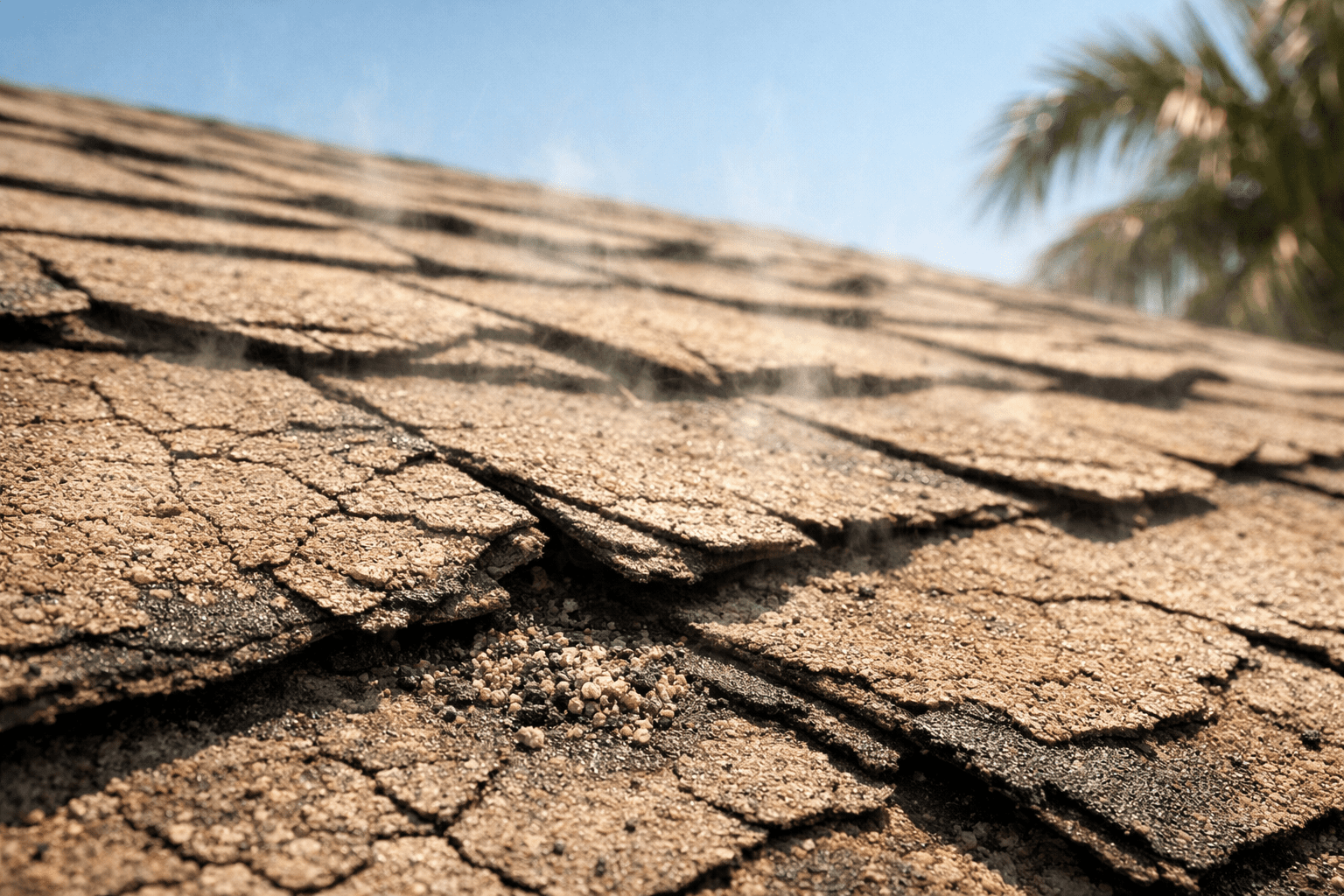 Florida asphalt roof affected by heat and UV exposure