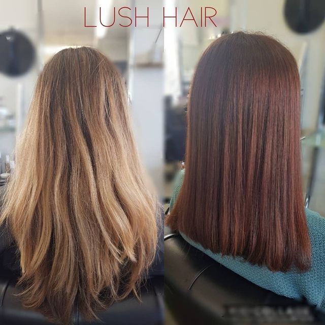 A Before and After Photo of a Woman's Hair at Lush Hair — Lush Hair Studio in Tumbi Umbi, NSW