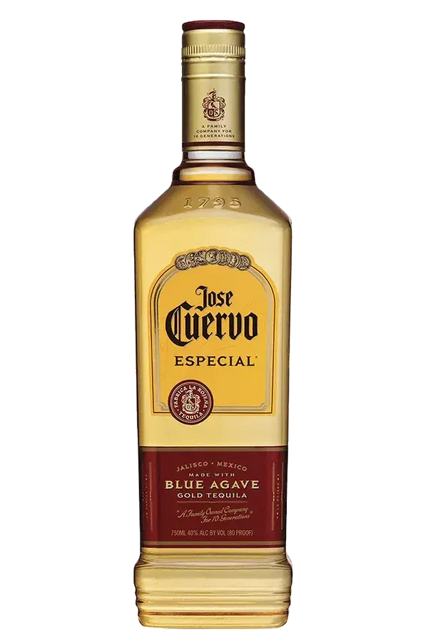 Bottle of Jose Cuervo Especial tequila with gold label and red accents.