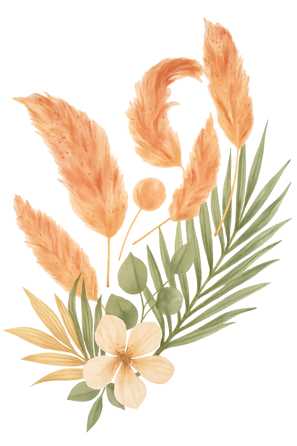 A bouquet of pink and white flowers with leaves on a white background.
