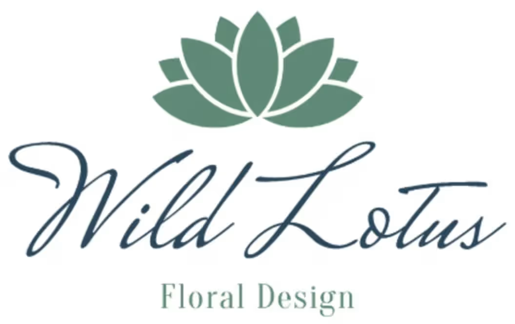 Wild Lotus floral design logo with green lotus flower and script text.