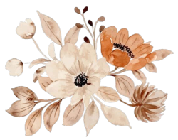 A bouquet of pink and white flowers with leaves on a white background.
