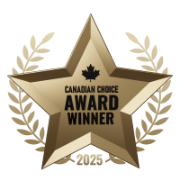Gold star award with Canadian maple leaf and text