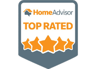 HomeAdvisor Top Rated badge with orange stars and white text.