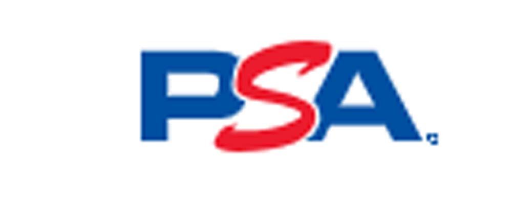 A blue and red psa logo on a white background