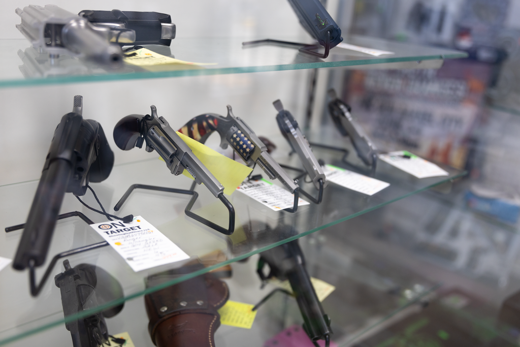 A gun case with revolvers for sale