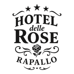 Hotel delle Rose logo with stars, a rose, and Rapallo.
