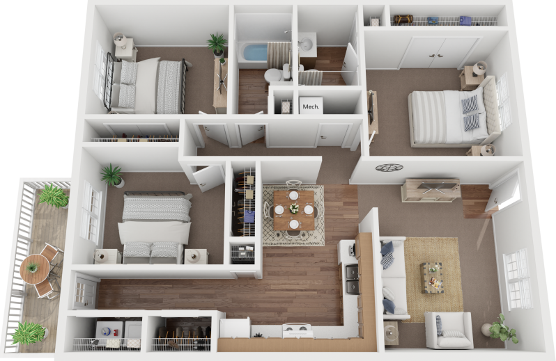 3 BED, 2 BATH Floor Plan