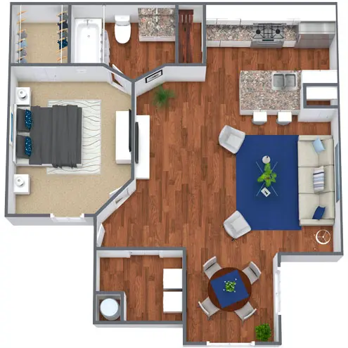 Black-and-white floor plan showing a two-bedroom apartment layout with rooms and closets labeled.