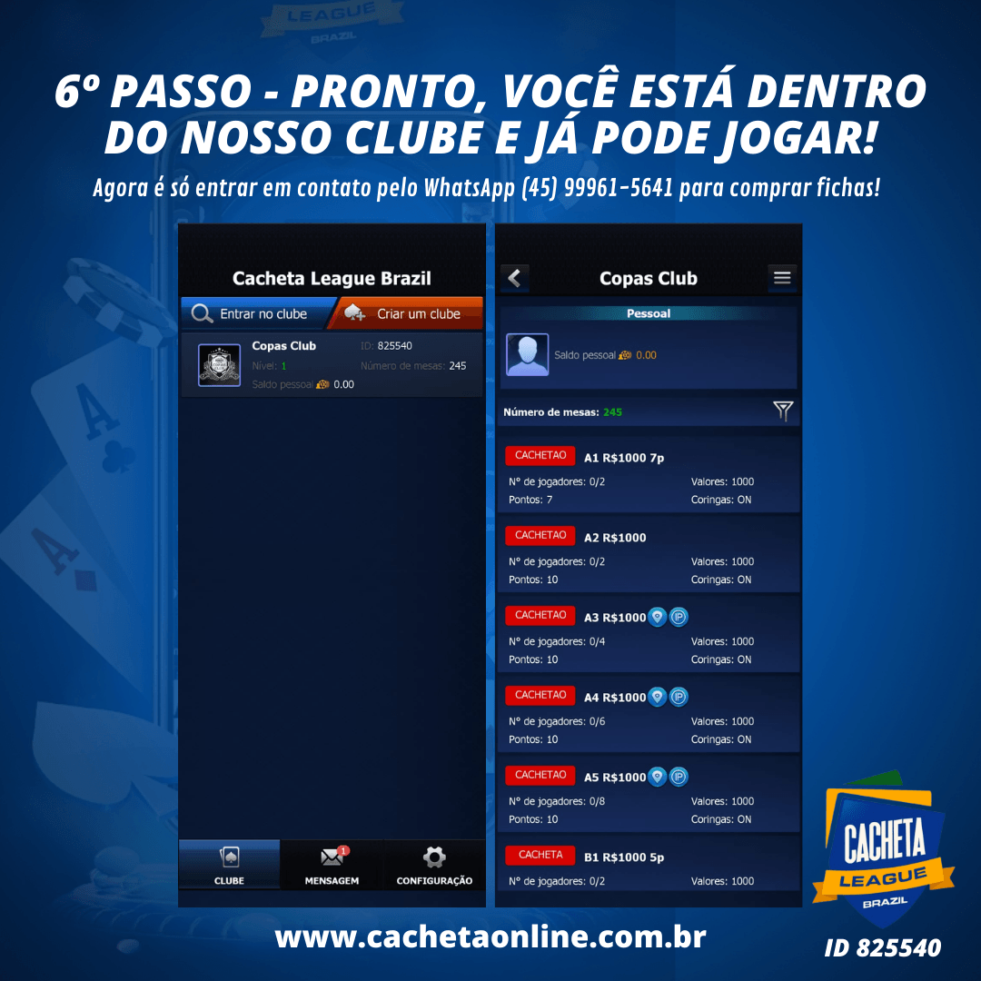 6º passo - Pronto, você está dentro do nosso clube e já pode jogar!