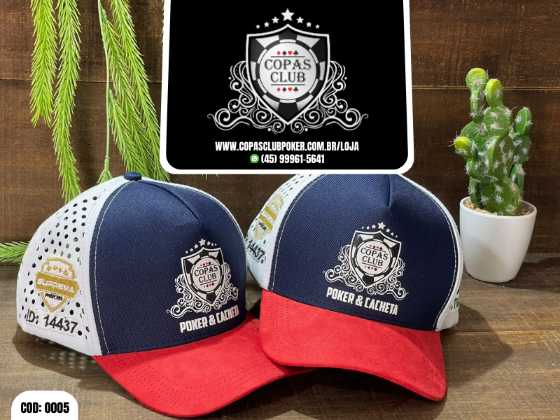 Boné Copas Club Poker e Cacheta - Azul com Branco