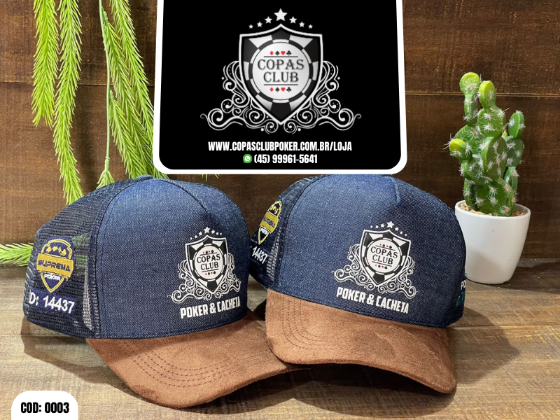 Boné Copas Club Poker e Cacheta - Jeans com aba em marrom