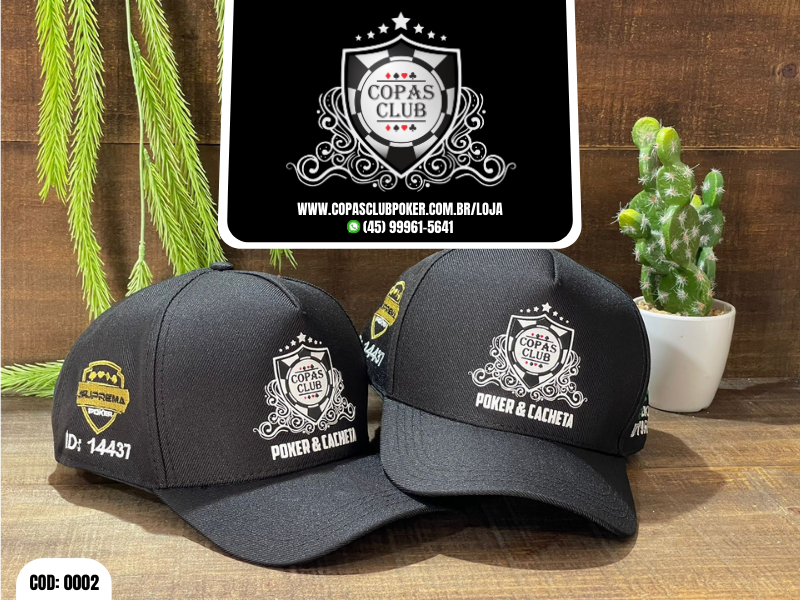 Boné Copas Club Poker e Cacheta - Preto Oficial